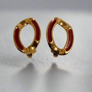 Vintage Red Enamel & Gold Tone Clip-On Earrings